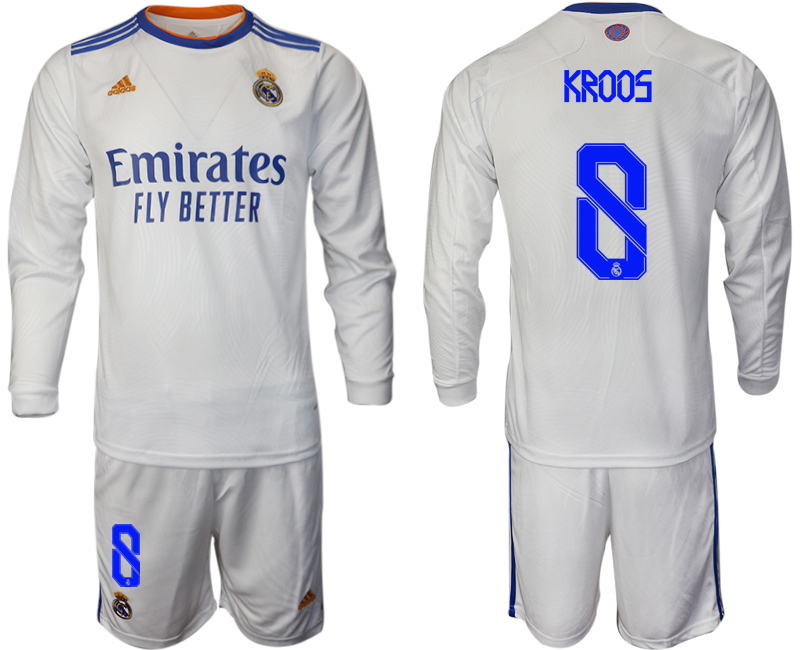 Men 2021-2022 Club Real Madrid home white Long Sleeve #8 Soccer Jersey->real madrid jersey->Soccer Club Jersey